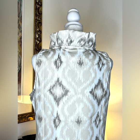 Gretchen Scott Khaki Jornki Kitt Ikat Sleeveless Ruff Neck Dress Medium - Picture 7 of 9